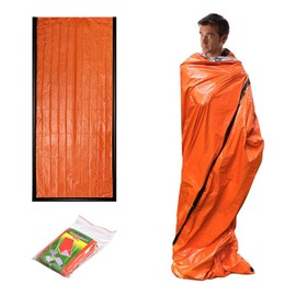 YJZQ Extra Long Emergency Sleeping Bag Sack PE Aluminium Film Reusable Thermal Waterproof Survival Bivvy Bag Rescue Blanket for Outdoor Hiking Camping, Orange