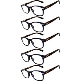OWL 5 Pack Reading Glasses, UV Protected Spring Hinge Reading Eyeglasses for Women & Men, Dark Elegant Readers for Men Women