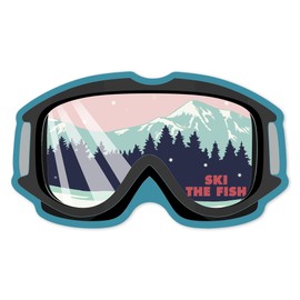 Die Cut Sticker Whitefish, Montana, Ski The Fish, Ski Goggles, Pink and Aqua, Vinyl Sticker 1 to 3 inches (Waterproof Decal for Cars, Water Bottles, Laptops, Coolers), Small