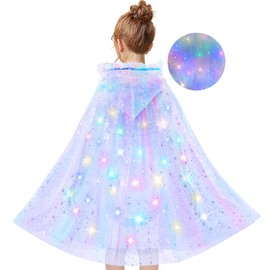 Goenb Light up Princess Cape Clothes for Girls Aged 3-10, LED Princess Cape with Colorful LED Light for Christmas Birthday