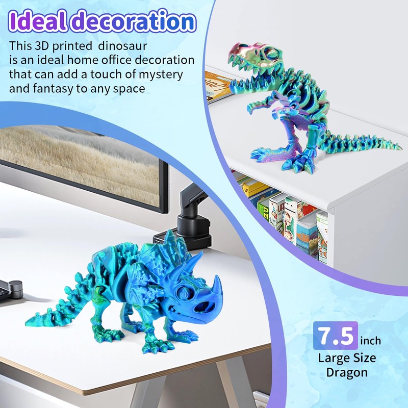 3PC 3D Printed Dinosaur Animals Toy.Articulated Tyrannosaurus Rex Stegosaurus Triceratops,Mystery