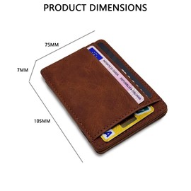 RisePlus Slim Wallet with RFID Protection, Card Case, Men's Mini Leather Wallet, Wallet with Coin Compartment, 5 Card Slots & Magic Wallet, Small, Thin and Practical for Everyday Use, Brown-05