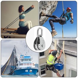 Wzhtuzi Pack of 4 M20 Double Pulley Stainless Steel Pulley with Carabiner Pulley Pulley Pulley Cable Pulley for Ropes of Rope Lifters, Ships, Yacht