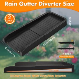 Rain Gutter Downspout Splash Block for Foundation Protection,24" Gutter Splash Guards Downspout Extensions Water Drain Tray with Fixing PE Nails for Outdoor Rainwater Drainage (2pcs-Black)