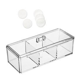 NOENNULL Acrylic Makeup Organiser, 3 Compartments, Cotton Pad Dispenser, Transparent Cotton Storage, Makeup Pads Container, Box, Organiser, Cotton Pads, Split Storage Box with Lid