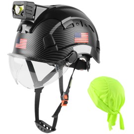 GREEN DEVIL Safety Hard Hat with Rechargeable Headlamp Light Men Vented Work Hardhat ANSI Z89.1 Approved Cascos de Construccion Ideal for Industrial Construction Helmet Liner Included