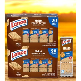 Peanut Butter Sandwich Cookies – 40 Packs of Nekot with Real Peanut Butter Filling – Quality Lance Snacks, 6 Cookies per Pack – Great for Snacks, School & Break Time