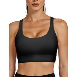 ZenWear Y Back Sports Bra with Mesh Layer and Dual Support Straps Push Up Compression Bra with Built Workout Bras, Pull Over Yoga Gym Athletic Bras Molded Cup Black M