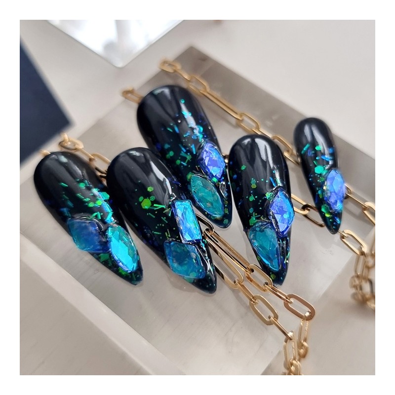 Blue Obsey Handmade Nail Tips - Oval / 블루 오브시
