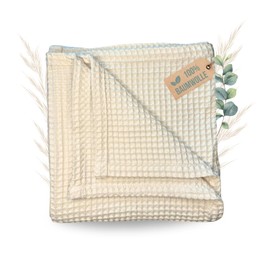 Malino Premium Baby Blanket Made of 100% Cotton - Waffle Pique 75 x 100 cm Beige - Soft Blanket for Baby & Toddler - Unisex for Girls Boys Prams - Cosy Beige