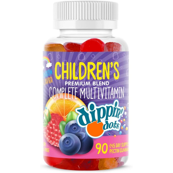 Dippin' Dots - Multivitamin Gummies for Kids (90 Count) | Rainbow Fruit Flavor Complete Multivitamin Chewy Gummies | Premium Blend with Vitamin A, B, C, D3, E, B6, Zinc and More | Vegetarian Non GMO
