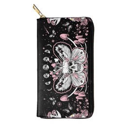 YISHOW Hippie Mushroom Skull Wallet Slim Thin Leather Purse Wallet With Zip Around Clutch Casual Handbag For Phone Key Credit Cards