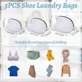 3Pcs Reusable Mesh Shoes Laundry Bag, Assorted Sizes Shoe Washing Machine Bag, Lightweight Trainer Washing Bag with Zip Closure, Multifunctional Net Laundry Bag for Sneakers Socks