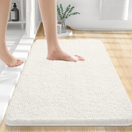 OLANLY Bathroom Rugs 30x20, Extra Soft Absorbent Chenille Bath Rugs, Rubber Backing Quick Dry, Machine Washable Bath Mats for Bathroom Floor, Tub and Shower, Home Decor Accessories, Ivory