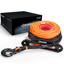BUNKER INDUST Synthetic Winch Rope Kit,3/8" x 100' 23809LBS Winch Line Cable Replacement with Protective Sleeve+Winch Fairlead+Hook for 4WD Off Road Vehicle Jeep Truck ATV UTV SUV(Orange)