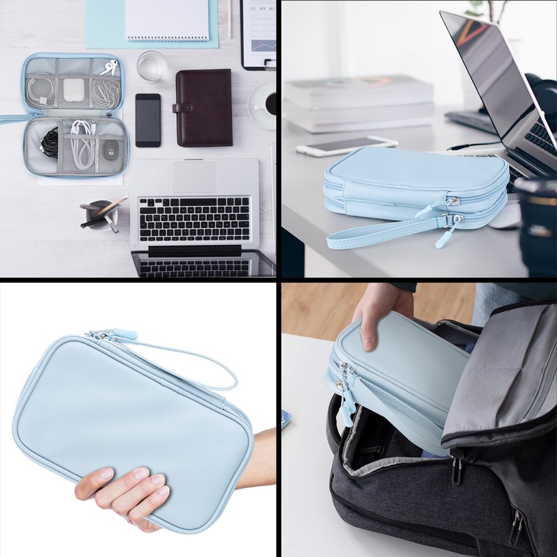 Leather Travel Electronic Organizer - Double Layer, Waterproof Case for