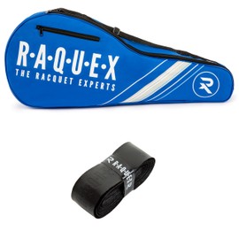 Raquex Tennis Racket Bag – Blue or Black - Tennis Racket Cover Bag, Squash & Badminton Racquet Bag for 2 Racquets & Accessories with Shoulder Strap (Blue +Enhance Grip, Black)