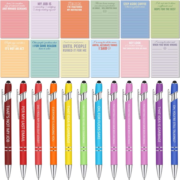 24 Pcs Sarcastic Notepads with Sayings Pens Funny Sticky Notes
