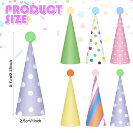 Trandraft 36 Pcs Colorful Mini Paper Cone Birthday Party Hats with Pom Poms and Animal Figures