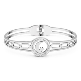 BAMAY Stainless Steel 18K Gold Silver Plated Bangle Bracelets for Women Girls Mom Gifts Novelty Jewellery, Stainless Steel, Crystal