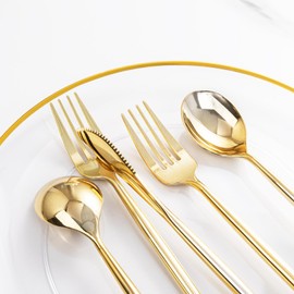 LIYH 360 Pcs Heavyduty Gold Plastic Silverware Set - Elegant Gold Silverware Disposable Utensils Set for Weddings, Parties & Events - Includes Forks, Spoons, Knives, Cutlery Tableware