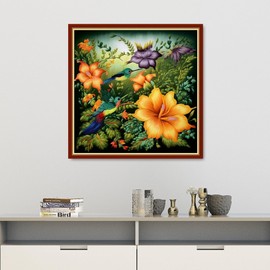 Findvoor Stamped Cross Stitch Kits for Beginners Full Range of Cross Stitching Embroidery Pattern for Kids or Adults, 11CT DIY Needlepoint Embroidery Starter Kits-Hummingbird Flowers 17.7x17.7 inch