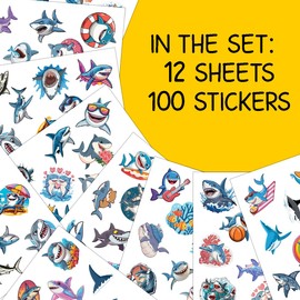 100pcs Shark Stickers - Shark Sticker Realistic Waterproof Decals for Water Bottles Laptop Luggage Computer Scrapbooking Teens Adults Girls Kids Funny Party Birthday Decorations