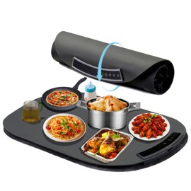 Food Warming Mat Roll Up, Upgraded 8 Levels Adjustable Temperature Food Heating Mat, Full Surface Heating Food Warmer Tray with Child Safety Lock & 4 Timer Setting for Party Gatherings Daily Use