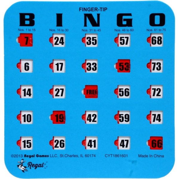Regal Bingo - Finger-Tip Shutter Slide Bingo Cards - 25 Pack - Blue - Perfect for Large Groups, Bulk Purchasing - Non Repeating Set