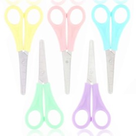 Pastel School Scissors 1x 5X 10x Pack Plastic Handles Stainless Steel Blades Ruler Safety Blunt Rounded Ends 130mm Children Kids Pink Purple Blue Green Yellow Craft (1 Pair ONLY (Random Colour))