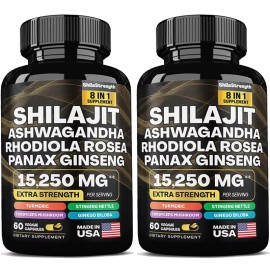 Unbranded 8-IN-1 Shilajit Multivitamin (Turmeric, Ashwagandha, Ginger,Cordyce - 2 Bottle x 60 Capsules