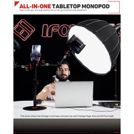 IFOOTAGE Cobra 2 Round Base Monopod, 22" Table Top Monopod, Aluminum, Black, Compatible with DSLR Cameras, Camcorders, Vlogging