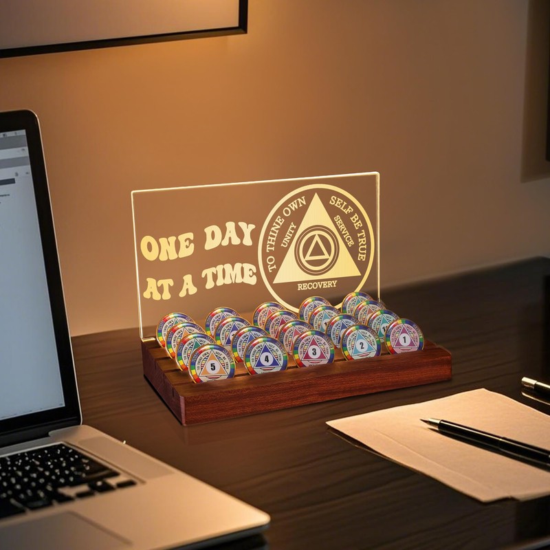 Lampeez Light up AA Coin Holder, Sobriety Milestone Display, Acrylic