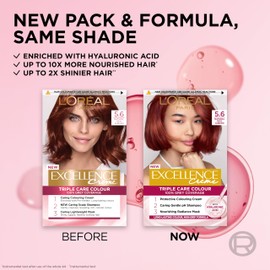 L'Oréal Paris Excellence Crème Permanent Hair Dye, Radiant At-Home Hair Colour with up to 100% Grey Coverage, Pro-Keratin, Up to 8 Weeks of Colour, Colour: 5.6 Natural Rich Auburn