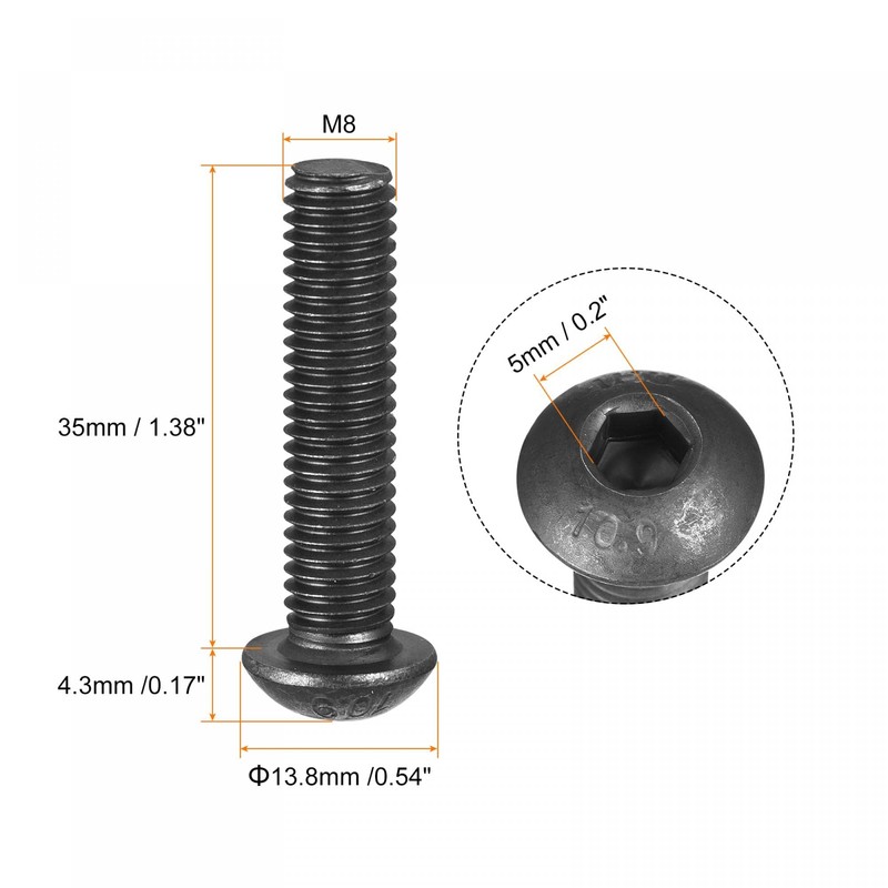 TA-VIGOR 10Pcs M8 x 35mm Alloy Steel Button Head Hex