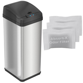 iTouchless MXPCF03 13 Gallon Touchless Sensor Control System, Stainless Steel, Extra-Wide Lid Opening Kitchen Garbage Bin, Brushed Trash Can with 3 Odor Filters