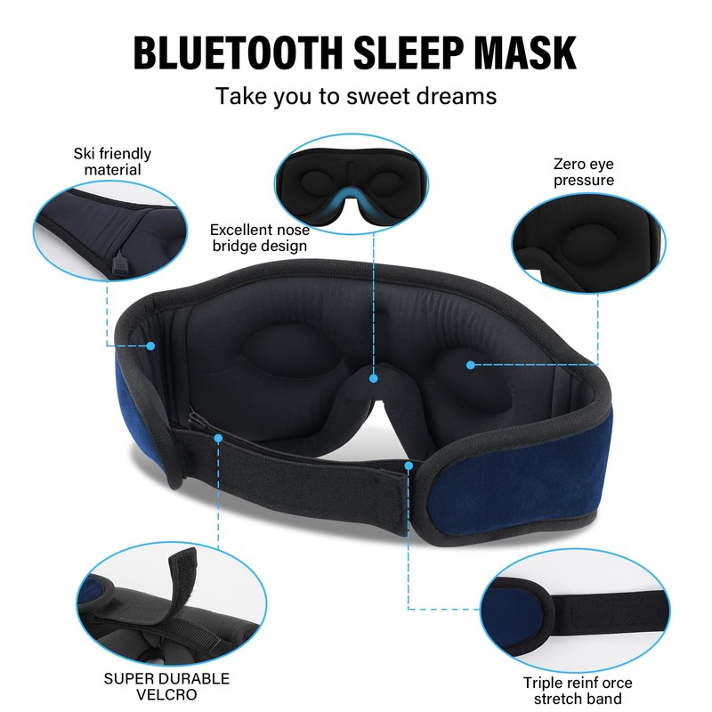 Sleep Mask with Bluetooth Headphones, 3D Sleep Mask Wireless Music