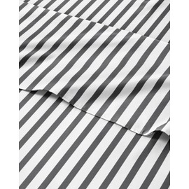 Striped Sheets - Grey Striped Sheets - 1 Flat & 1 Fitted & 1 Pillowcase w/ Deep Pockets – Wrinkle & Fade Resistant - Ultra-Soft, Breathable and Cooling – Luxury Pinstripe Bedding - Twin Size Bed Set