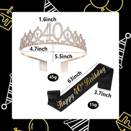 SINGOMON Sweet 16 Birthday Sash and Crown Set, Rhinestone Tiara with Black and Gold Party Decorations