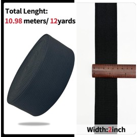 Correa de polipropileno resistente de 5 cm negra de 12 metros - Correa de sujeción duradera para interiores para mochilas, bolsas, manualidades DIY, sujetadores de muebles y correas de reemplazo