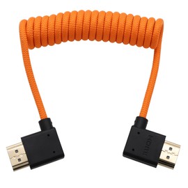 HangTon HDMI 8K 4K60 Cable Right Left Angled for ATOMOS Ninja V Shinobi, Sony A9III A7R5 A7IV FX30, Canon C80 R1 R5 Mark II, Lumix S1RII GH5II GH6 S1, FEELWORLD Portkeys LH5H, Orange Braided