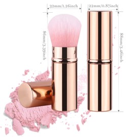 Retractable Makeup Brush Telescopic Face Brush Retractable Face Kabuki Brush Round Powder Travel Makeup Brushes Powder Foundation Blush Portable Makeup Brush (Gold Pink)