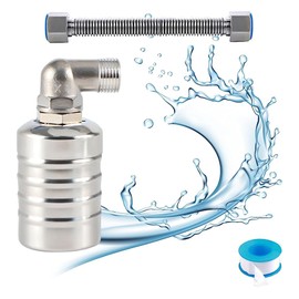 1/2 Inch 3/4 Inch Automatic Float Valve Water Level Control Valve, 304 Stainless Steel Float Ball Valve with 30 cm Corrugated Pipe and Sealing Tape, Float Valve Water Level Control (Side Water Intake