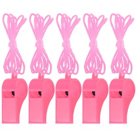 5 Pcs Loud Plastic Emergency Whistle with Lanyard for Outdoor Activities, Coach Trainning Whistles Party Whistles for School Sports and Kids Parties Gift Boxes Fillers (Pink)