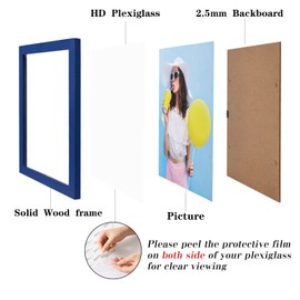 wyooxoo 4x6 Picture Frames Set of 4 Dark blue Solid Wood Photo Frames Colorful Frame with HD Plexiglass, Wall or Tabletop Display