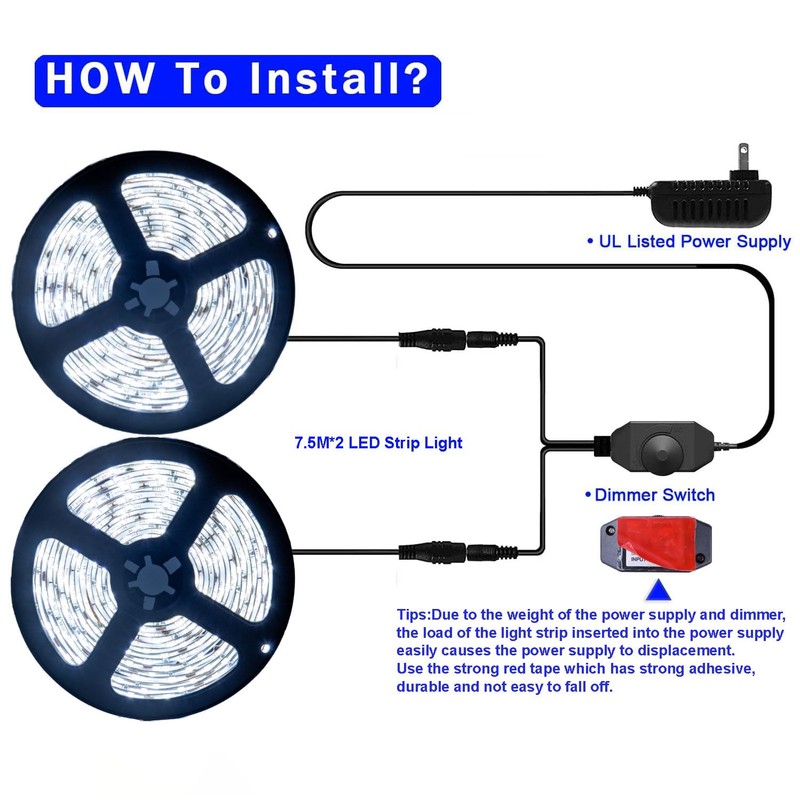 JUNWEN 50ft White Led Strip Lights, 12V Outdoor Strip Lights