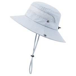 Durio Children's Sun Hat UV Protection Sun Hat with Chin Strap Children's Fishing Hat with Neck Protection Children's Hat Breathable Sun Protection Cotton for Boys 4-12 Years, lightgrey