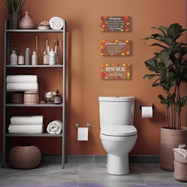 DONFENTHY 3 Pcs Fall Bathroom Decor Fall Bathroom Rules Wall Art Autumn Maple Leaves Thanksgiving Home Decoration Farmhouse Wooden Best Seat in The House Accessories for Toilet Decor(Orange 10x5")