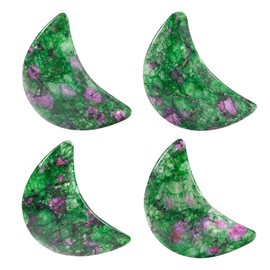 Nupuyai 4pcs Moon Shape Ruby in Fuchsite Crystal Palm Pocket Worry Stone Set, Polished Reiki Stone for Chakra Healing Jewellery Making Home Decor