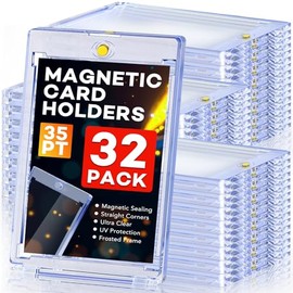 ZENOWICK 32ct Magnetic Card Holders, 35pt One Touch Card Holder, U-V Protection Hard Plastic Case for Trading Cards, Display Case for Sports, Baseball, Football, Game Cards
